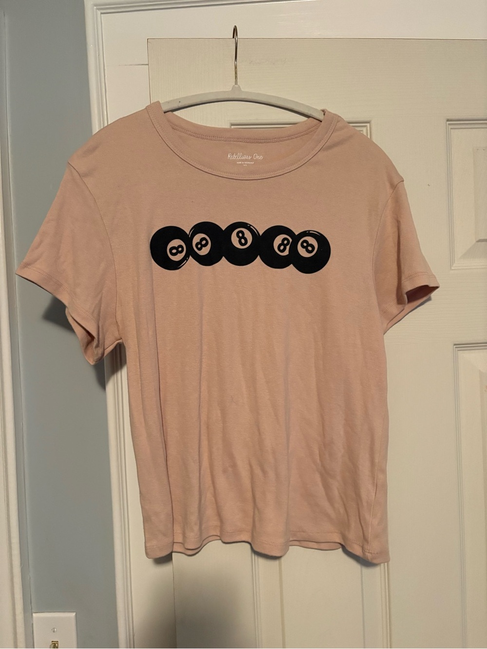 Tan Graphic Tee with Black 8-Ball Design